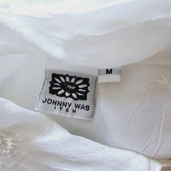 Vintage Johnny Was 90s White Embroidered Semi-Sheer Button Down Size Medium - Picture 7 of 9